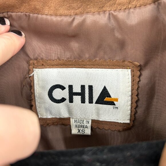 CHIA Vintage Brown Leather Dolman Sleeve Shoulder Pad Cropped Jacket Size XS - Picture 8 of 9